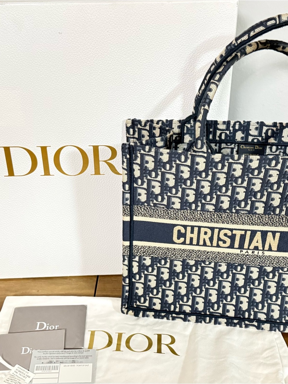 Dior Navy and Ivory CHRISTIAN Canvas Tote